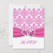 ピンクと白のダマスクRSVPカード – SQには対応していない 出欠カード (正面)