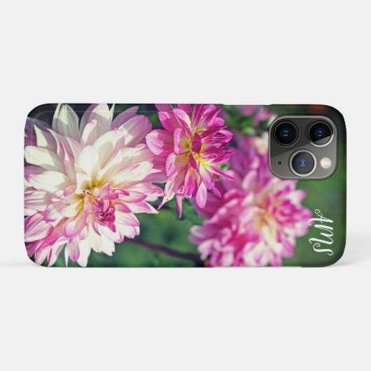 ピンクと白のダリアの花のイニシャル Case-Mate iPhoneケース (裏面(横))