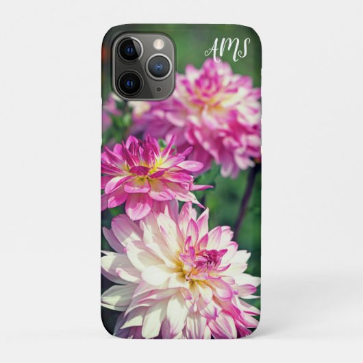 ピンクと白のダリアの花のイニシャル Case-Mate iPhoneケース (裏)