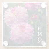 ピンクと白のダリアフラワーイニシャル ガラスコースター (裏面)