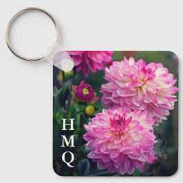 ピンクと白のダリアフラワーイニシャル キーホルダー