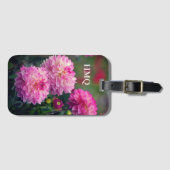 ピンクと白のダリアフラワーイニシャル ラゲッジタグ (正面横)