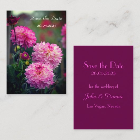 ピンクと白のダリア花の日付カードを保存 ノートカード (正面/裏面)