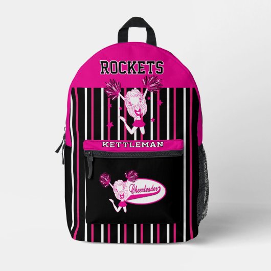 ピンクと白のチアリーストライプダー・ガール プリントバックパック (正面)