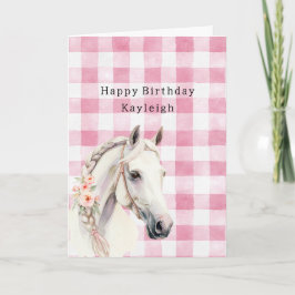 ピンクと白のチェックストライプ 誕生日 カード