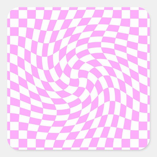 ピンクと白のチェック市松模様にシックパターン スクエアシール (正面)