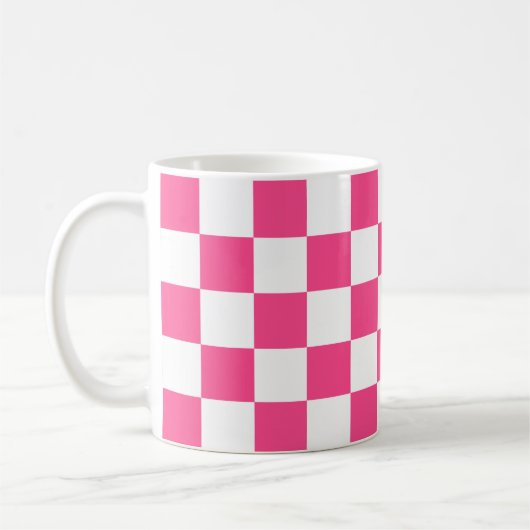 ピンクと白のチェック柄 コーヒーマグカップ (左)