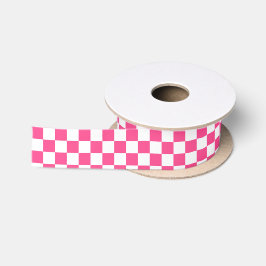 ピンクと白のチェック柄 サテンリボン