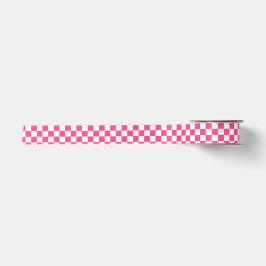 ピンクと白のチェック柄 サテンリボン