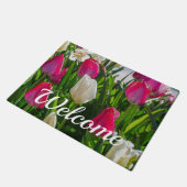 ピンクと白のチューリップパイタリー歓迎ドアマット ドアマット (アングル)