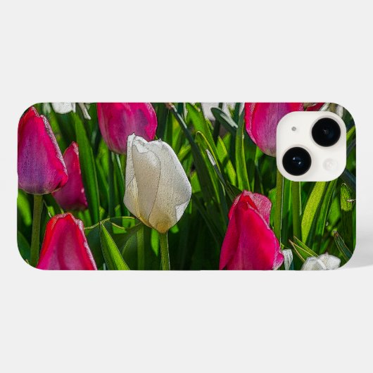 ピンクと白のチューリップパインタリーiPhoneケース Case-Mate iPhoneケース (裏面 (横))