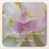 ピンクと白のチューリップフラワー春の結婚式 スクエアペーパーコースター (正面)