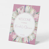 ピンクと白のチューリップブライダルシャワーへようこそ 台座サイン (正面)
