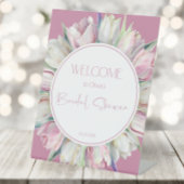 ピンクと白のチューリップブライダルシャワーへようこそ 台座サイン