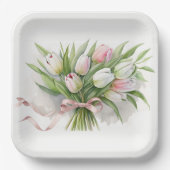 ピンクと白のチューリップブーケ ペーパープレート (正面)