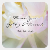 ピンクと白のチューリップ結婚の感謝のメッセージカード スクエアシール (正面)