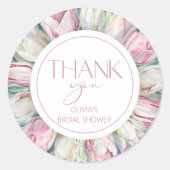 ピンクと白のチューリップ ブライダルシャワーのお礼 ラウンドシール (正面)