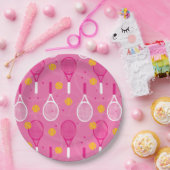 ピンクと白のテニスラケットパターン  ペーパープレート (パーティー)