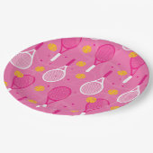 ピンクと白のテニスラケットパターン  ペーパープレート (アングル)