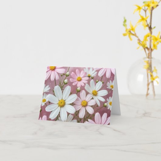 ピンクと白のデイジーのノートカード カード (黄色い花)