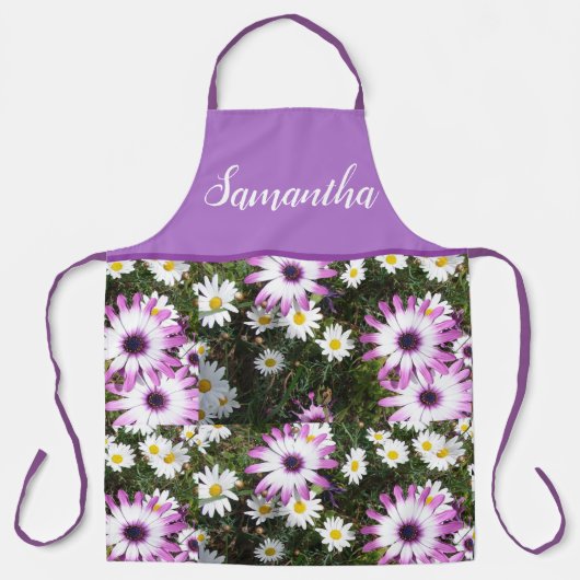ピンクと白のデイジーデイジー花フローラ エプロン (正面)