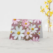 ピンクと白のデイジー誕生日 カード (黄色い花)