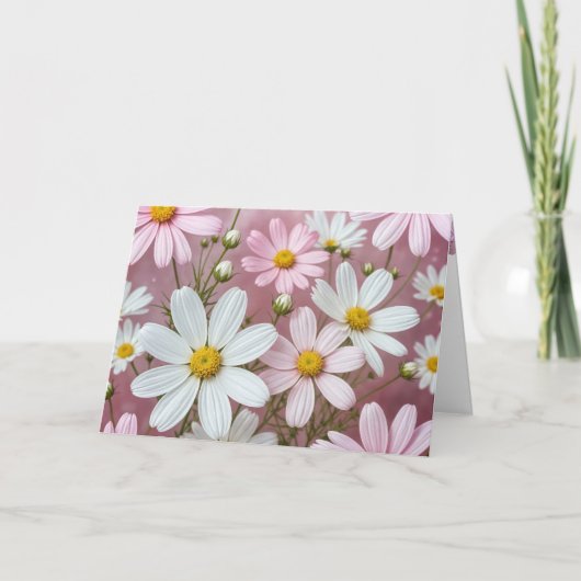 ピンクと白のデイジー誕生日 カード (正面)
