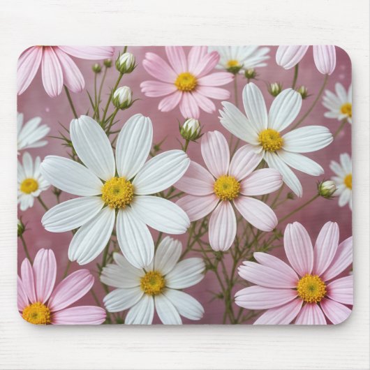 ピンクと白のデイジー マウスパッド (正面)