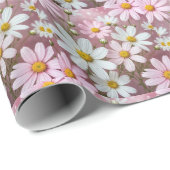 ピンクと白のデイジー ラッピングペーパー (ロールコーナー)