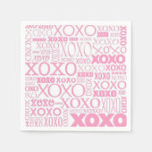 ピンクと白のハグとキスパターンのナプキン スタンダードカクテルナプキン (正面)