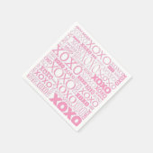 ピンクと白のハグとキスパターンのナプキン スタンダードカクテルナプキン (角)