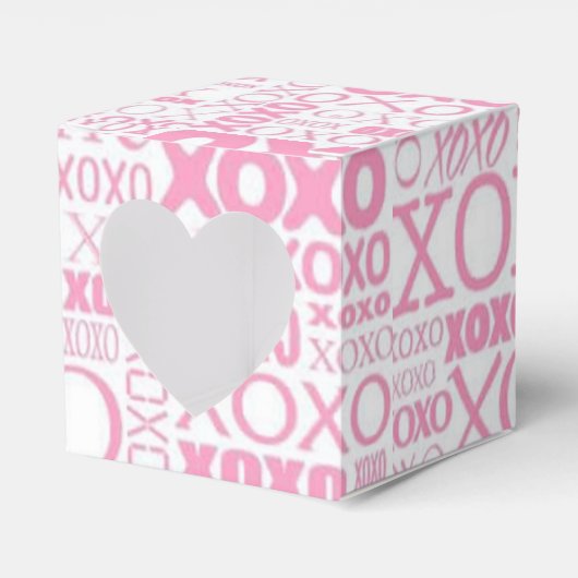 ピンクと白のハグとキスパターンハート優先ボックス フェイバーボックス (正面サイド)