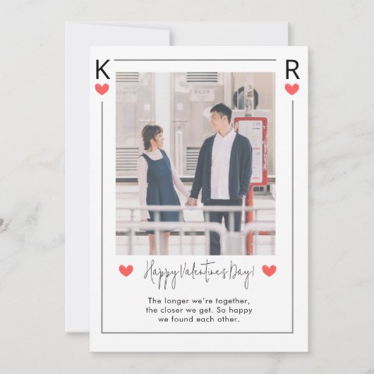 ピンクと白のハッピー バレンタインデー ホリデー カード (正面)