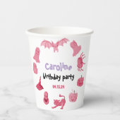 ピンクと白のハロウィーンをテーマにした誕生日パーティー 紙コップ (正面)