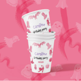 ピンクと白のハロウィーンをテーマにした誕生日パーティー 紙コップ