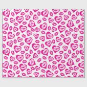 ピンクと白のハートとキス ラッピングペーパー (フラット)