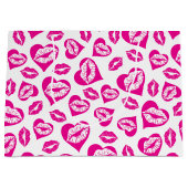 ピンクと白のハートとキス ラージペーパーバッグ (正面)