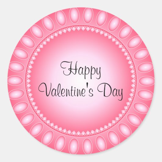 ピンクと白のハートとドット ラウンドシール (正面)