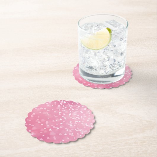 ピンクと白のハートの誕生日 ペーパーコースター (インサイチュ)