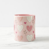 ピンクと白のハートパタンバレンタインデー ツートーンマグカップ (中央)