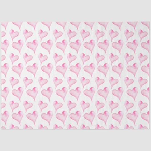 ピンクと白のハート水彩ティッシュペーパー 薄葉紙 (正面)