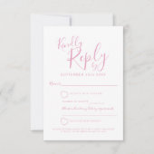 ピンクと白のハート結婚の返信RSVP 出欠カード (正面)