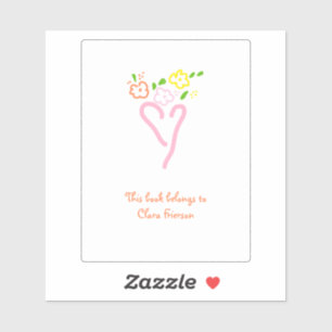 ピンクと白のハート蔵書票 シール