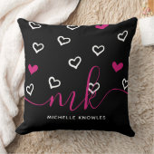 ピンクと白のハート黒の背景モダン クッション (ブランケット)
