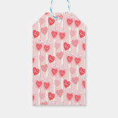 ピンクと白のハート、白いストリーマー ギフトタグ (裏面)