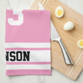 ピンクと白のバスケットボール キッチンタオル (四つ折り)