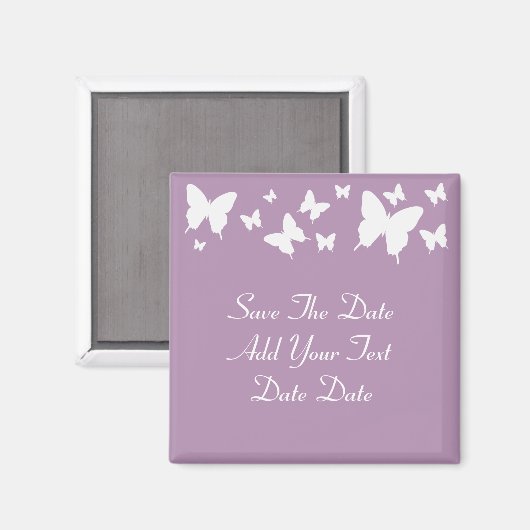 ピンクと白のバタフライで日付の磁石を保存します。 マグネット (正面/裏面)