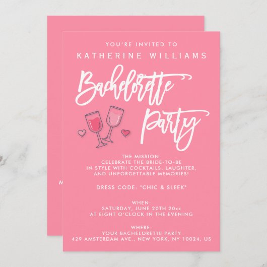 ピンクと白のバチェロレッテ招待状 招待状 (正面/裏面)