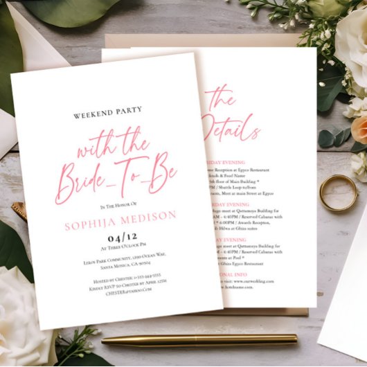 ピンクと白のバチェロレッテ週末パーティー 招待状