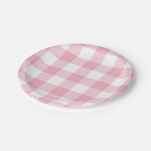 ピンクと白のバッファローのチェック ペーパープレート (アングル)